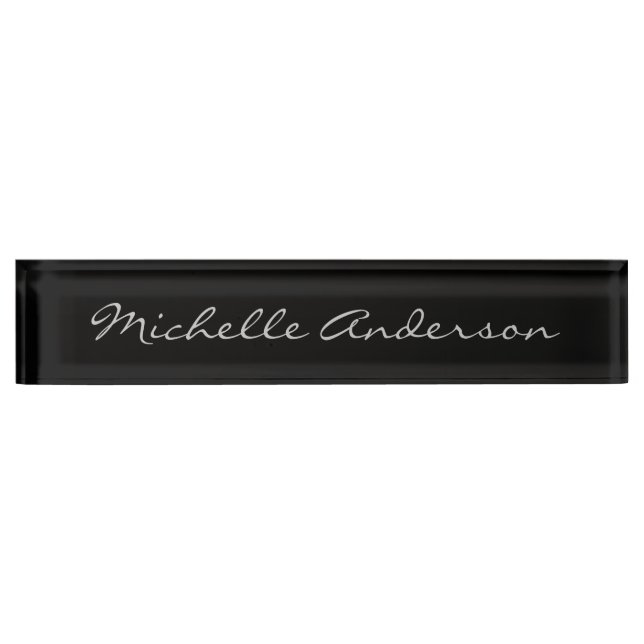Black Grey Script Handwriting Name Minimalist Cute Nameplate (Front)