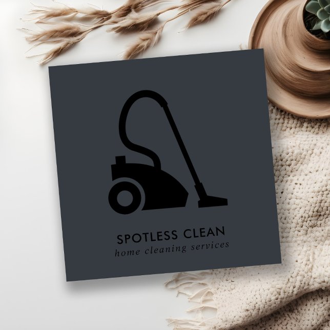 BLACK GREY SIMPLE VACUUM CLEANER CLEANING SERVICE SQUARE BUSINESS CARD (Creator Uploaded)