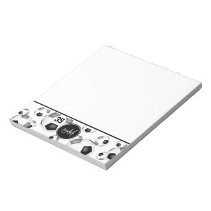 black grey soccer balls sports fan monogrammed notepad