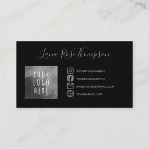 Black Grey Social Media Icons Photo & Logo Business Card