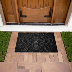 Black grey spider web Halloween pattern Doormat
