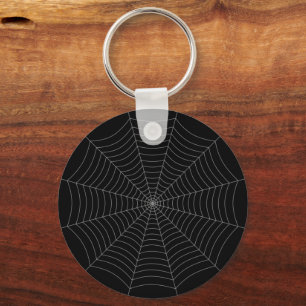 Black grey spider web Halloween pattern Key Ring