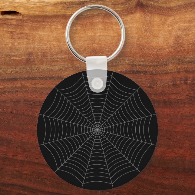 Black grey spider web Halloween pattern Key Ring (Front)
