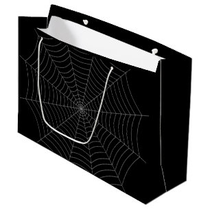 Black grey spider web Halloween pattern Large Gift Bag
