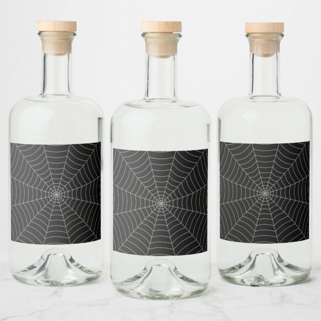 Black grey spider web Halloween pattern Liquor Bottle Label (Bottles)