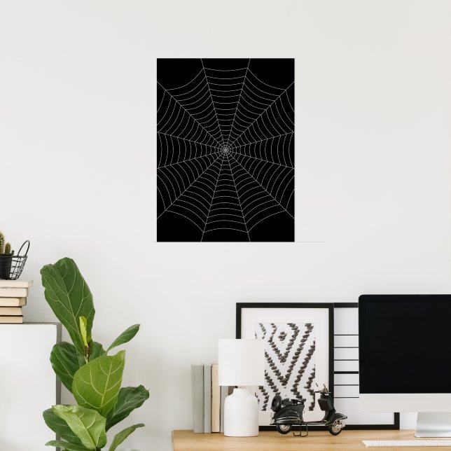 Black grey spider web Halloween pattern Poster (Home Office)