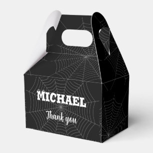 Black grey spider web Halloween pattern Your name Favour Box