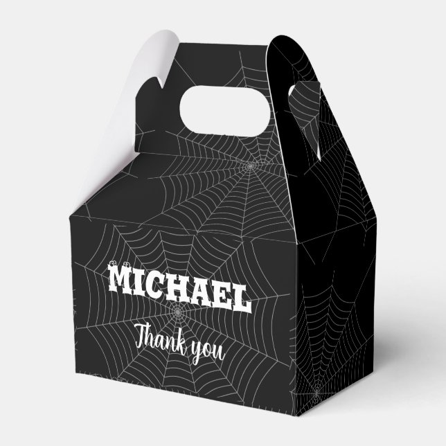 Black grey spider web Halloween pattern Your name Favour Box (Front Side)
