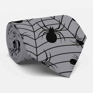 Black Grey spiders spiderweb Halloween pattern Tie