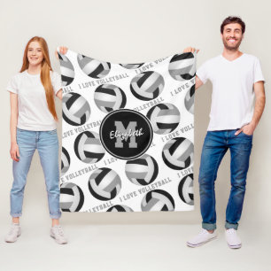 black grey sports room I love volleyball pattern Fleece Blanket