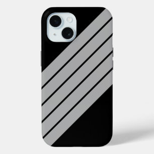 Black Grey Striped 70s 80s Retro Racing Stripes iPhone 15 Case