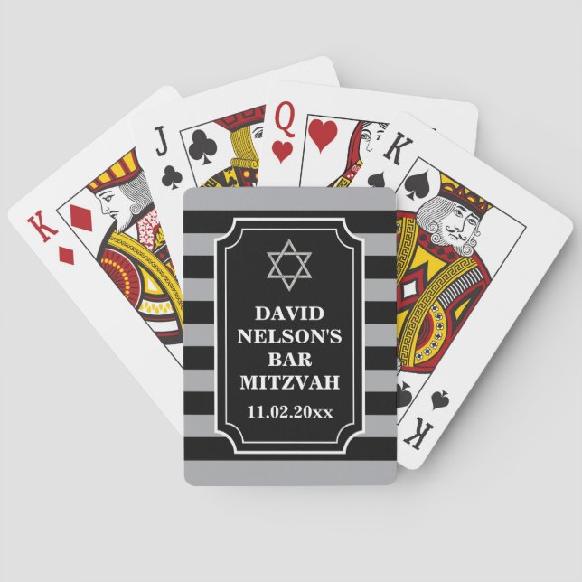 Black, Grey Striped Bar Mitzvah Playing Cards (Back)