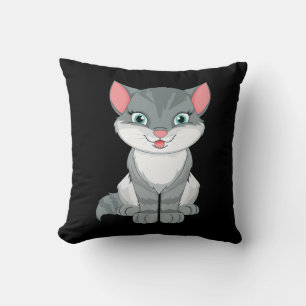 Black Grey Tabby Kitty Cartoon Kitten Cute Cat Cushion