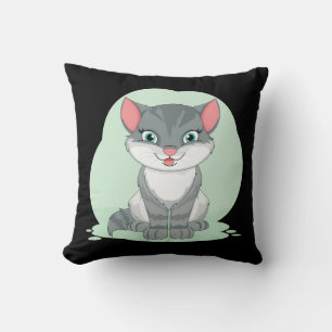 Black Grey Tabby Kitty Cute Kitten Cartoon Cat Cushion