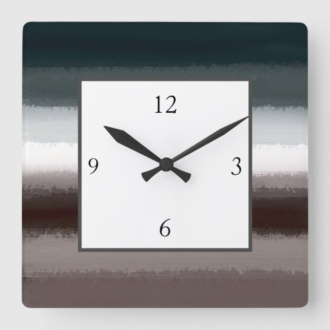 Black Grey Taupe Stripes  Square Wall Clock (Front)