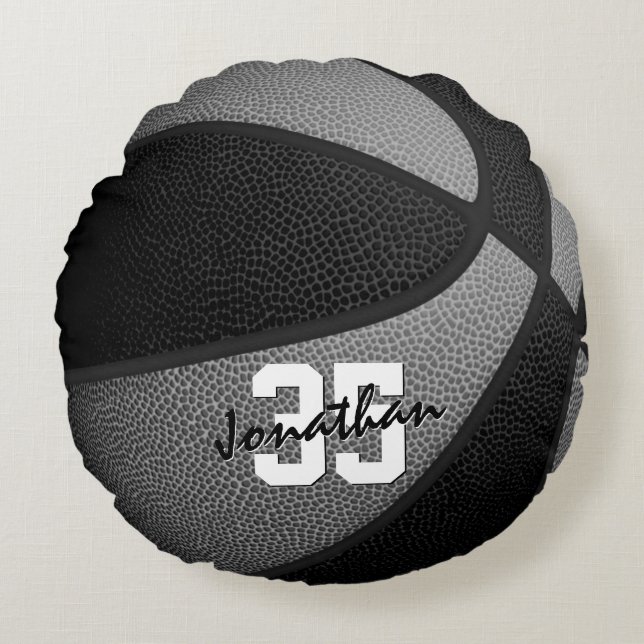 black grey team colours boys girls basketball deco round cushion (Front)