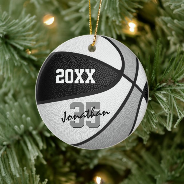 black grey team colours boys girls name basketball ceramic tree decoration (Tree)