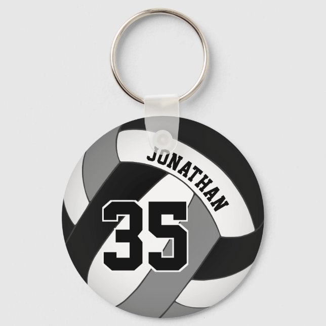 black grey team colours boys volleyball custom key ring (Front)