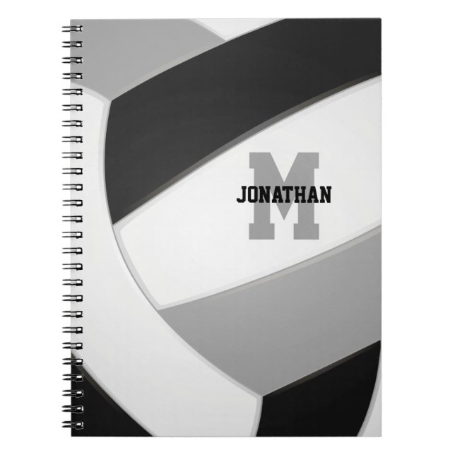 black grey team colours girls boys volleyball notebook (Front)
