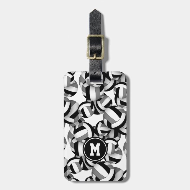 black grey team colours volleyball gifts luggage tag (Front Vertical)