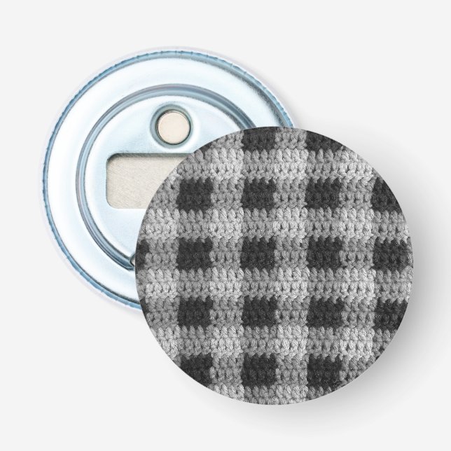 Black Grey Texture Plaid Unique Crochet Print Bottle Opener (Front)