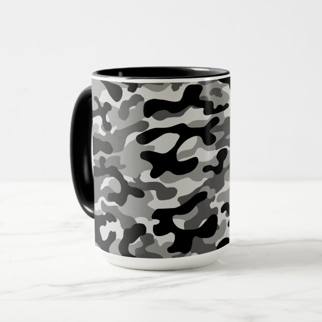 Black Grey Urban Camouflage Pattern  Mug (Front Left)
