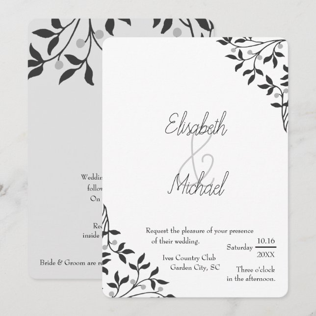 Black & Grey Vine Invitation (Front/Back)