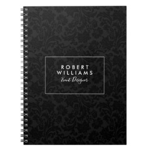 Black & Grey Vintage Damasks Pattern Notebook