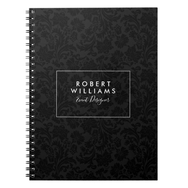 Black & Grey Vintage Damasks Pattern Notebook (Front)