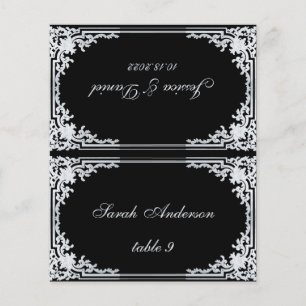 Black Grey Vintage Printed Name Wedding Place Card