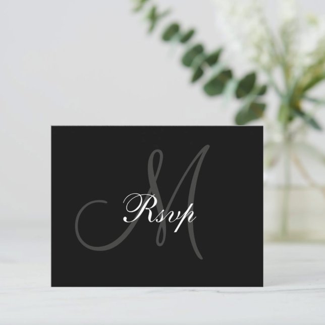 Black Grey Wedding Monogram RSVP Postcard (Creator Uploaded)