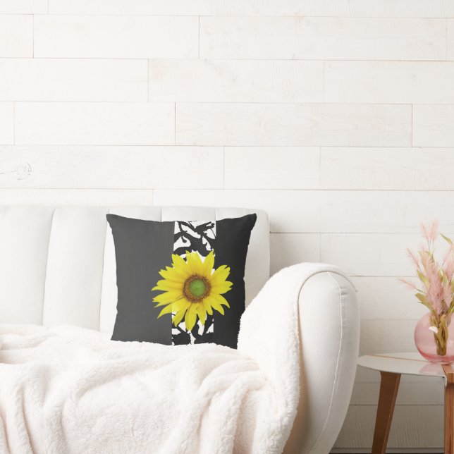 Black Grey White Abstract Modern With Sunflower Cushion (Couch)