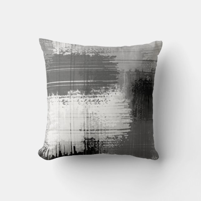 Black Grey White Abstract Throw Pillow (Front)