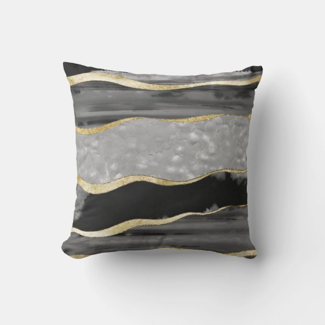 Black Grey White Agate Gold Stripe Glam #1 #gem Cushion (Front)