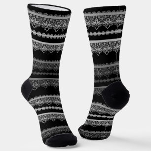 black , grey , white and black lace on black socks