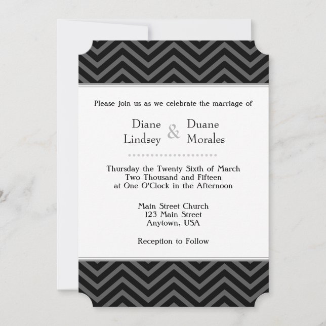 Black Grey White Chevron Wedding Invitations (Front)