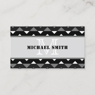 Black Grey White Chevron Zigzag Monogram Business Card
