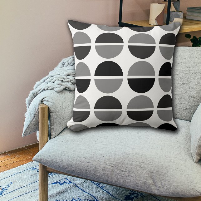 Black Grey White Circles Polka Dots Throw Pillow (Creator Uploaded)