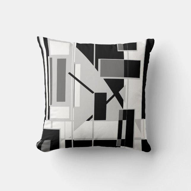 Black Grey White Contemporary Geometric Design Cushion (Front)