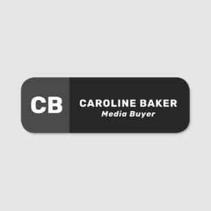 Black Grey White - Elegant Monogram Name Tag