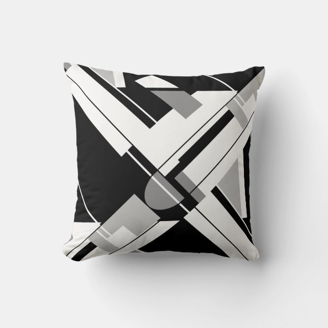 Black Grey White Geometric Art Crisscross Design Cushion (Front)