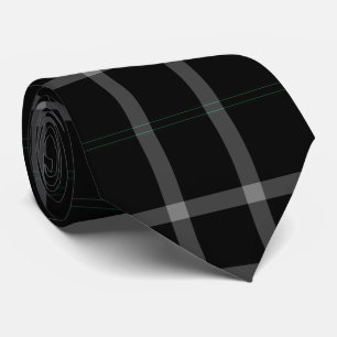 Black Grey White Grid Plaid Tartan Flannel Tie