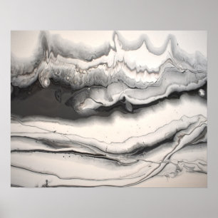 Black Grey White Horizontal Abstract Fluid Art Poster