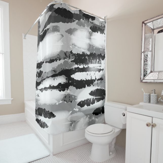 BLACK GREY WHITE MODERN TRENDY SIMPLE ABSTRACT SHOWER CURTAIN (In Situ)