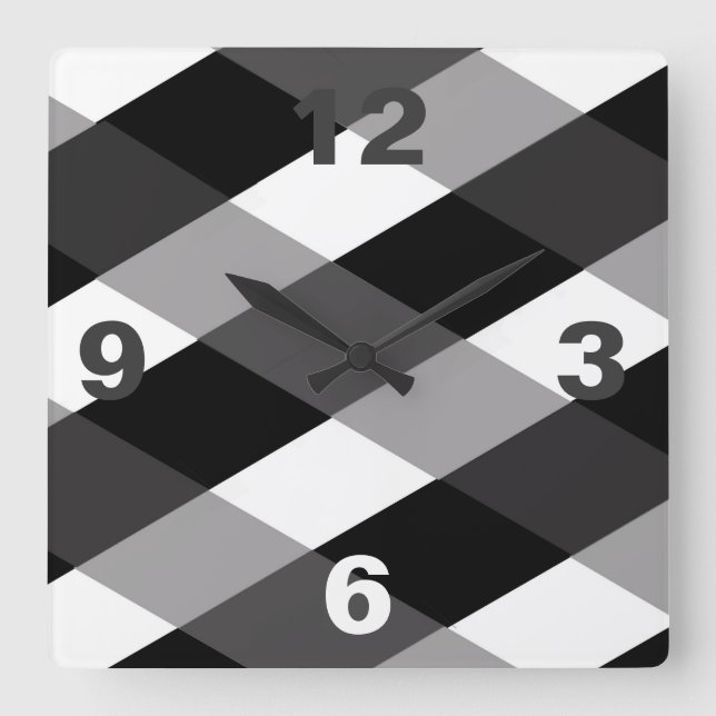 Black/Grey/White Plaid Pattern - Clock (Front)