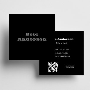 Black grey white QR code minimalist Square Business Card