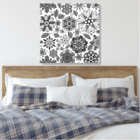 Black Grey White Retro Floral Art Seamless Pattern