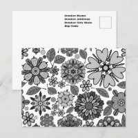 Black Grey White Retro Floral Art Seamless Pattern
