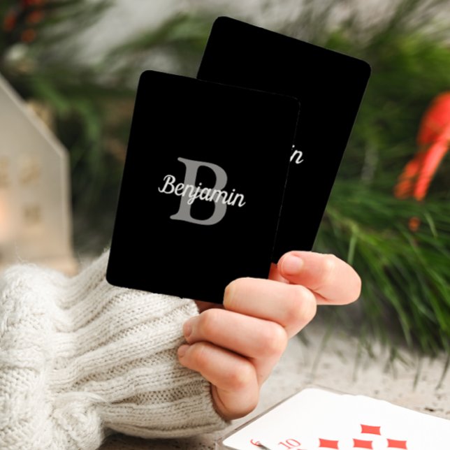 Black Grey White Retro Monogram Personalised Playing Cards (Creator Uploaded)