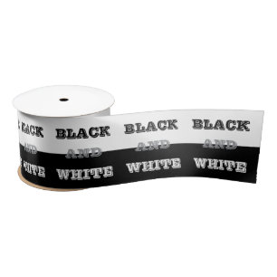 Black Grey White Text And Solid Colours Design     Satin Ribbon